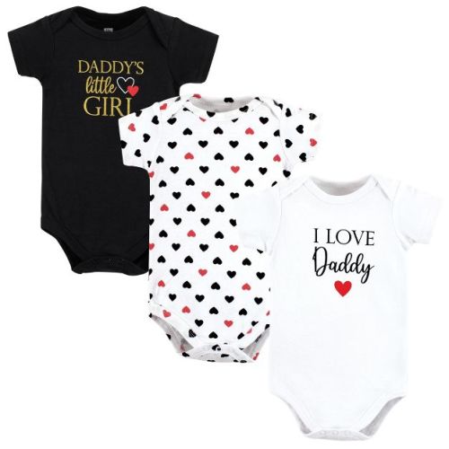 Hudson Baby Infant Girl Cotton Bodysuits, Girl Daddy Red Black 3Pk, Preemie