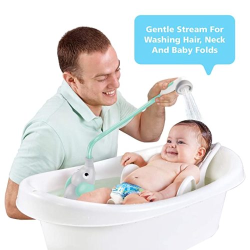 Yookidoo Baby Bath Shower Head - Elephant Water Pump with Trunk Spout Rinser - Control Water Flow from 2 Elephant Trunk Knobs for Maximum Fun in Tub or Sink for Newborn Babies (Turquoise)