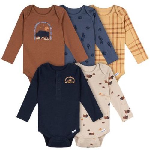 Gerber Baby Boys' 5-Pack Long Sleeve Bodysuits, Black Iris, 6-9M