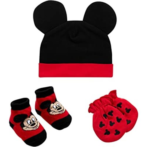 Disney Newborn Baby Boys’ Take Me Home Layette Gift Set: 3D Ear Hat, Socks and Mitten: Mickey Mouse, Winnie The Pooh