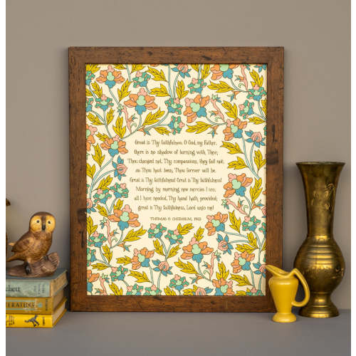 Great is Thy Faithfulness Hymn Art Print - 11x14 - Coral Floral