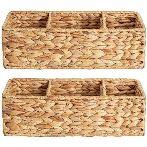 StorageWorks 3-Section Wicker Baskets for Shelves, Hand-Woven Water Hyacinth Storage Baskets, 14 ¼"L x 6 ¼"W x 4 ¼"H, 2-Pack