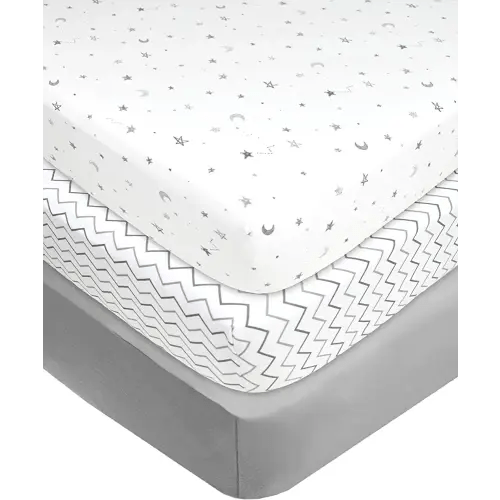 American Baby Company 3 Pack Fitted Crib Sheets 28" x 52", Soft Breathable Neutral 100% Cotton Jersey Sheet, Grey Star/Zigzag, for Boys and Girls, Fits Crib and Toddler Bed mattresses