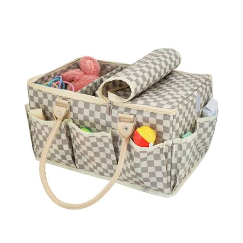 Amazon.com: Luxury Baby Diaper Caddy Organizer with Lid- Stylish Checkered Nursery Basket, Large Portable Storage for Car, Picnic, Parent- Loved, Mom- Approved Nursery Organizer - Premium Handles- Cream Gray : Baby