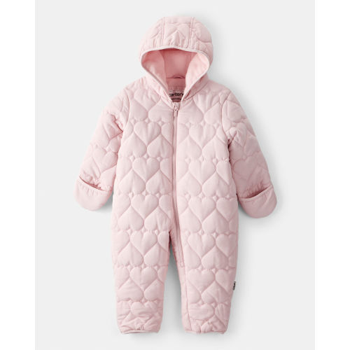 Baby Girl 1-Piece Heart Quilted Pram Snowsuit - Pink - Carter's | Carter's