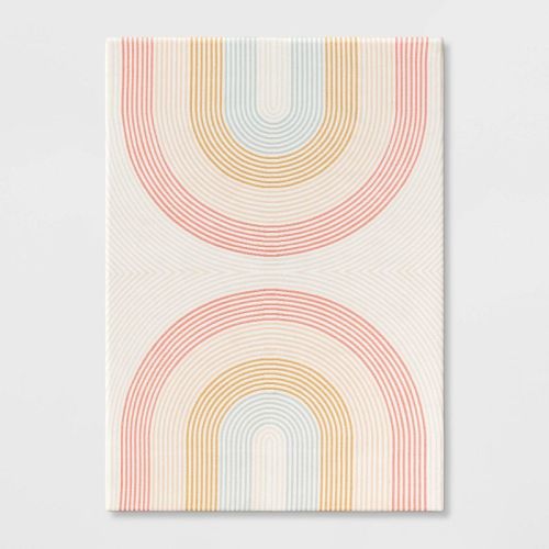 5'x7' Rainbow Tapestry Kids' Rug - Pillowfort™: Modern Multicolor Flatweave, Woven Cotton, Indoor Area Rug