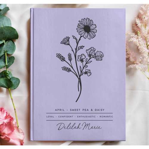 Birth Month Flower Journal - Personalized Name Notebook - Custom Floral Christmas Gift - Botanical Dream Diary - Writing Poetry Journal