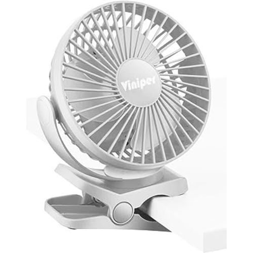 Viniper 6 inch Rechargeable Clip on Fan, 5000mah Battery Desk Fan : 360° Rotation & 3 Speeds Strong Wind Portable Fan, 8-30 Working Hours, Quiet and Powerful (Gray)