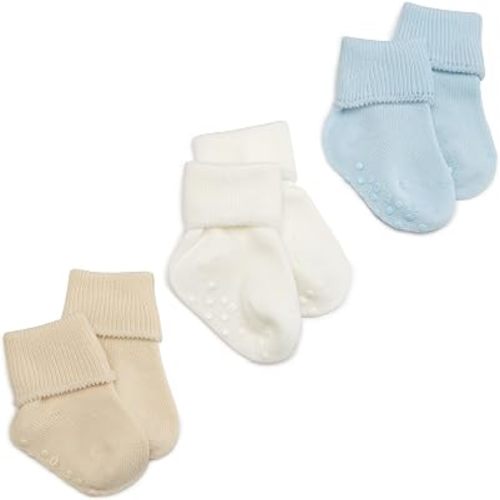 Jefferies Socks Baby Unisex Baby Organic Cotton Non-skid Turn Cuff Socks 3 Pair Pack