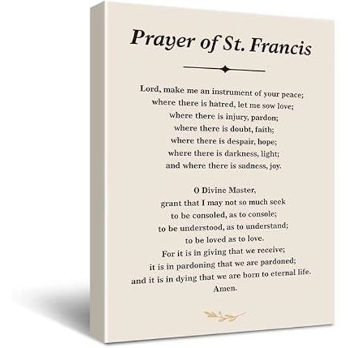 Inspirational Prayer of St. Francis Quote Saint Francis Peace Prayer Poster Canvas Wall Art Painting Ready to Hang for HomeBedroomLiving Room Decor Prayer Print Christian Wall Decor Canvas Gifts