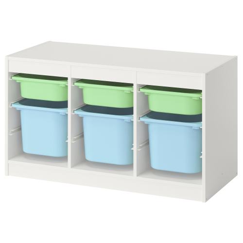 TROFAST Storage combination with boxes - white light green/light blue 39x17 3/8x22 "