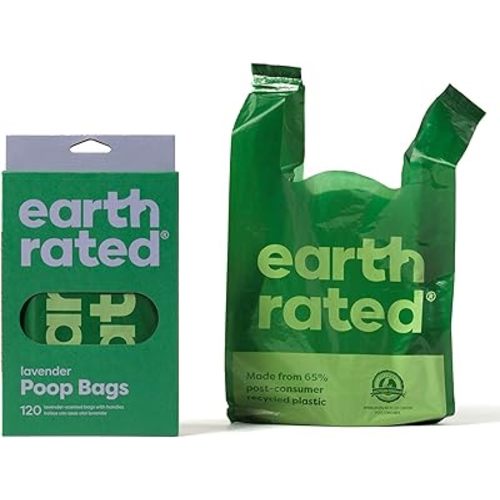 Earth Rated Dog Poop Bags with Handles, Extra Wide, Easy Tie and Guaranteed Leakproof, Lavender Scented, 120 Handle Bags