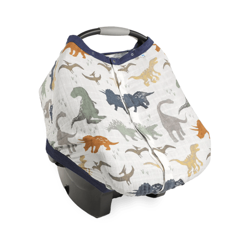 Cotton Muslin Car Seat Canopy - Dino Friends