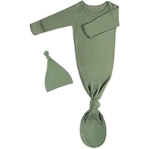 Newborn Baby Knotted Gown, Super Soft Silky Infant Long Sleeve Sleeper for Baby Girl and Boy Sleeping Bag with Hat