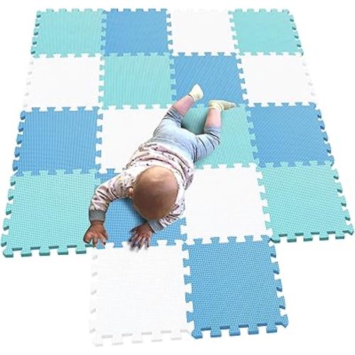 MQIAOHAM® 18 Pieces Puzzle Play Mats, Soft Baby Play Mat, Kids Interlocking Foam Floor Tiles, Toddlers Carpet Playmats G301018-101107108