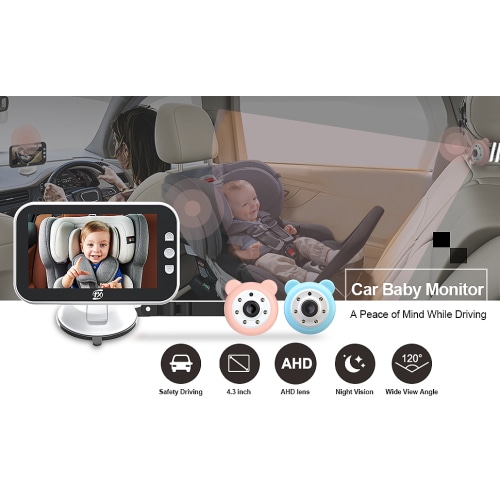 HD 1080P Night Vision Baby Car Mirror and Camera for Infant and Toddler Car Seats - Black & white