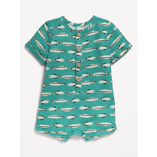 Printed Sleeveless Henley Romper for Baby