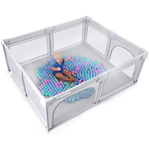ANGELBLISS Baby Playpen, Extra Large Playard, Indoor & Outdoor Kids Activity Center with Anti-Slip Base, Sturdy Safety Play Yard with Breathable Mesh, Kid's Fence for Infants Toddlers(Grey,71”x59”)
