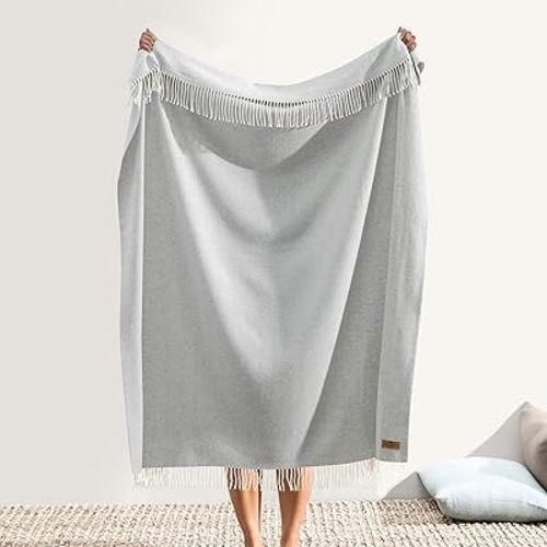 Lands Downunder All-Season, Italian Lilac Herringbone Throw - Soft Woven Throw with Decorative Fringe - Made in Italy 51”W x 67”L - Over 70 Colors - Perfect for Gifting