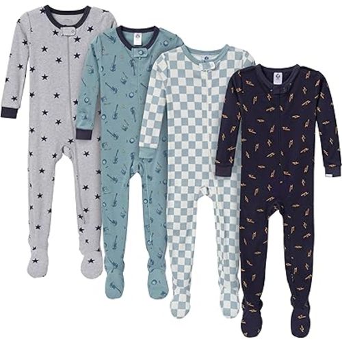 4-Pack Boys Safari Animals & Crab Snug Fit Footed Cotton Pajamas