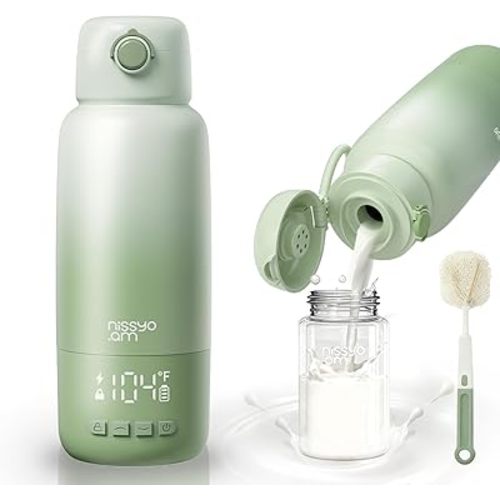 Portable Bottle Warmer, 17oz Fast Heating Baby Bottle Warmer for Breast Milk, Formula & Water, Long-Lasting Heat Retention Travel Milk Warmer for Car and On-The-Go, Green