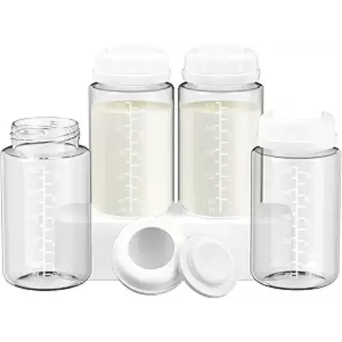 4 Pack 10oz Wide-mouth Breastmilk Storage Bottle for Momcozy 22oz Portable Breast Milk Cooler, Pumping Storage Containers Compatible with Spectra S1/S2/9 Plus/SG/Motif Luna (4PC/White Lids)