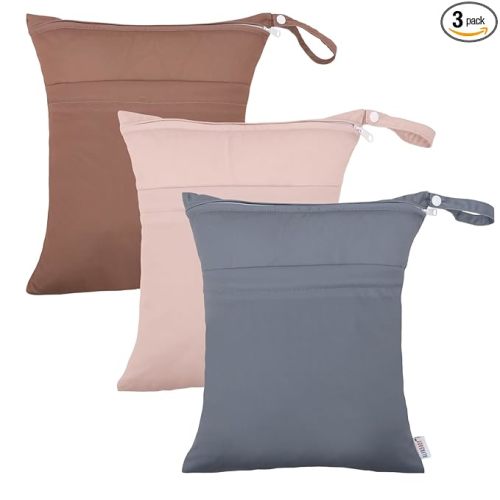 ALVA ALVABABY 3pcs Cloth Diaper Wet Dry Bags Waterproof Reusable with Two Zippered Pockets Travel Beach Pool Daycare Soiled Baby Items Yoga Gym Bag for Swimsuits or Wet Clothes 3L-ZM12