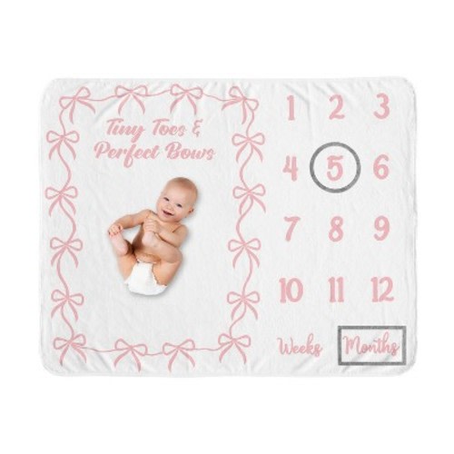 Sweet Jojo Designs Girl Baby Milestone Blanket Ballerina and Ballet Bows Pink and White