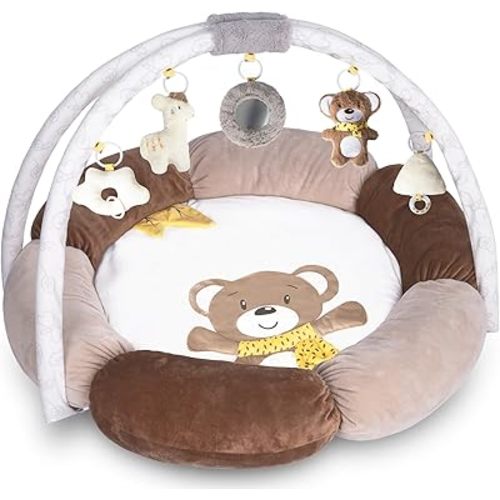 6-in-1 Baby Gym Play Mat Plush, Neutral Brown Tummy Time Mat with Removable Toys, Baby Activity Gym for Infant to Toddler Motor Skills and Sensory Development, Baby Essential Gift(Bear)