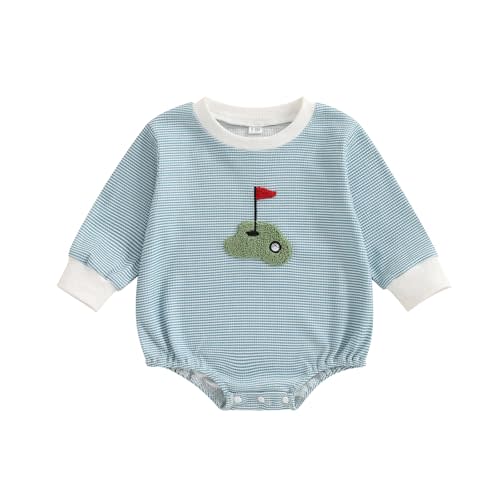 AHUGHAUE Baby Boy Golf Clothes Hole in One Embroidery Long Sleeve Sweatshirt Bubble Romper Cute Spring Fall Outfit