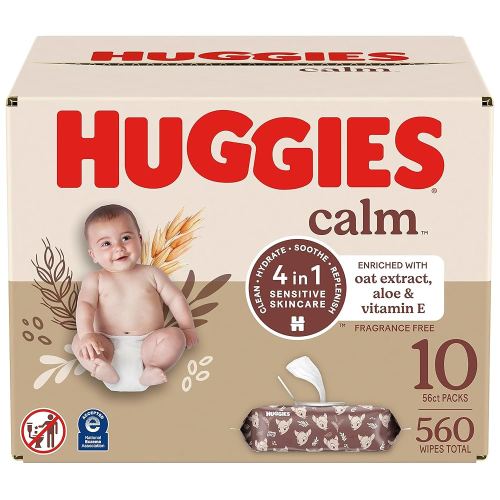 Huggies Calm Baby Wipes, Unscented, 10 Push Button Packs (560 Wipes Total)