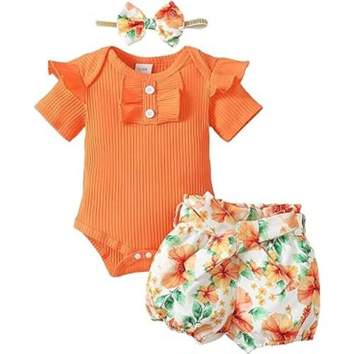 Mioglrie Newborn Baby Girl Clothes Romper Shorts Set Cute Infant Summer Outfits Cotton Baby Clothes for Girls