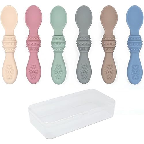 Elk and Friends Silicone Baby Spoons | Travel Case Included | First Stage Infant Toddler Spoon | Baby Led Weaning Stage | Dishwasher Safe