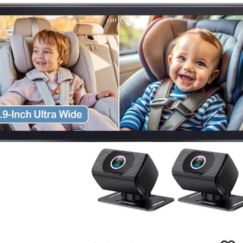 2-Kids Baby Car Camera for Seat: 6.9 Inch Ultrawide Display with Two Cameras Rear Facing - USB Powered Backseat Camera HD 1080P Easy to Install