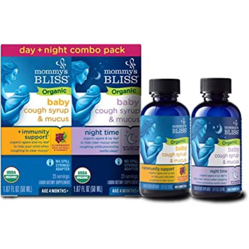 Mommy's Bliss Organic Baby Cough Syrup & Mucus Relief, Day and Night Combo Pack, Contains Organic Agave and Ivy Leaf, For Ages 4 Months+, 1.67 Fl Oz (Pack of 2)