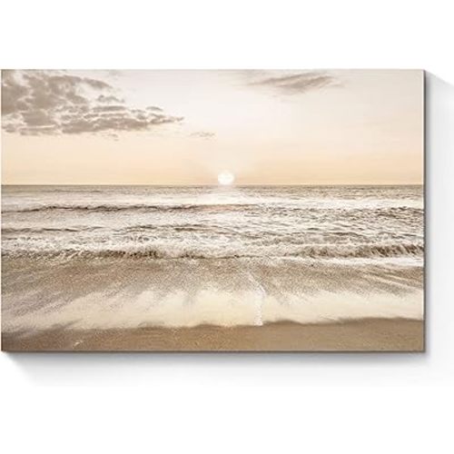 Coastal Beach Canvas Wall Art: Sea Waves Painting Sunset Ocean Scenery Pictures Contemporary Tropical Nature Photography Prints Modern Seascape Artwork for Bedroom Bathroom Living Room