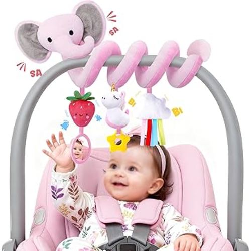 Amazon.com: Spiral Car Seat Toys for Baby Girls 0-6 Months, Cute Pink Elephant Strawberry Stuff, Perfect Newborn Shower Gifts for Girls Essentials : Toys & Games