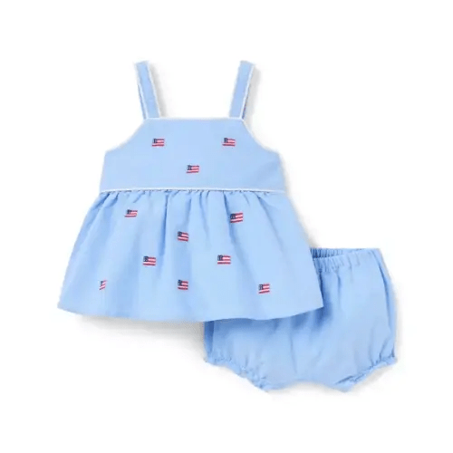 Baby Ocean Air Heather Flag Baby Embroidered Flag Matching Set by Janie and Jack