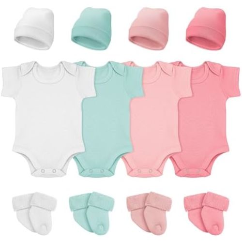4 Pack Preemie Layette Set Premature Baby Bodysuit Preemie Clothes Hat Bodysuit Socks Set for NICU Newborns