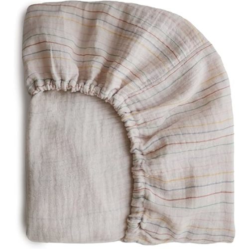 mushie Extra Soft Muslin Fitted Crib Sheet | 192 Thread Count | 28"x 52" (Retro Stripes)