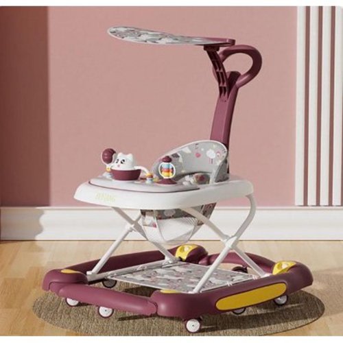 Magic Co. Foldable Baby Walker with Music Toy & Sunshade – Red, Push Handle Pad, 4 Modes for 1–3 Years