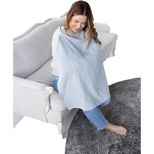 ACTIVE BABY Nursing cover for breastfeeding mom with Adjustable hoop for hand free breathable nursing cover up | 100% muslin cotton light weight breastfeeding cover wrap shawl scarf (Evaporation Gray)