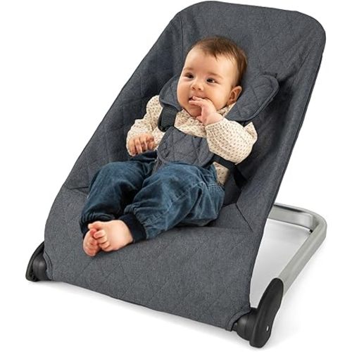 HONEY JOY Baby Bouncer, Portable Folding Infant Newborn Stationary Seat with Vibrations, Safety Harness, Machine Washable Fabric, Bouncer Seat for Babies 0-6 Months up to 20 lbs (Dark Gray)