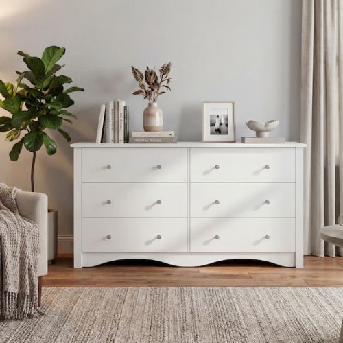 47.2 in. 6 Drawer Double Dresser, MDF Chest Of Drawers Storage Tower Storage for Living Room Bedroom, White