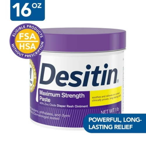 Desitin Maximum Strength Diaper Rash Cream, Treat & Prevent for Kids, Zinc Oxide, 16 oz