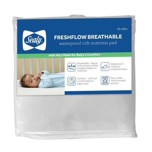 Sealy Fresh Flow Breathable Waterproof Crib and Toddler Mattress Pad, White, 52" x 28"