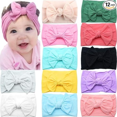CÉLLOT Super Stretchy Soft Knot Headbands with Hair Bows Head Wrap Hair Accessories For Newborn Baby Girls Infant Toddlers Kids