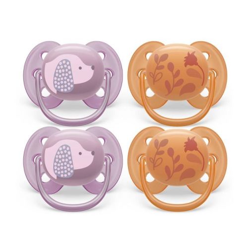 Avent Philips Ultra Soft Pacifier 6-18 Months - Violet Puppy/Orange Leaves - 4pk