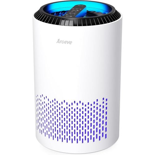 AROEVE Air Purifiers for Bedroom Home, Air Purifier For Smoke Pollen Dander Hair Smell Air Cleaner with Sleep Mode Speed Control For Bedroom Office, MK01- White(Available for California)