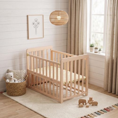GDFStudio Dublin 3-in-1 Convertible Bedside Crib with Solid Pine Frame and Wheels, Natural